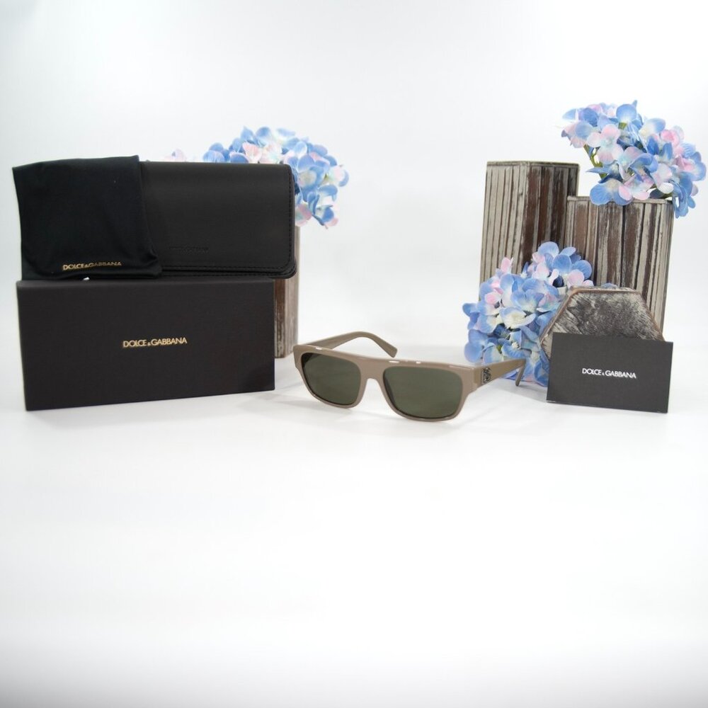 Dolce & Gabbana DG4455 Khaki Gunmetal Logo Acrylic Sunglasses NWT Case